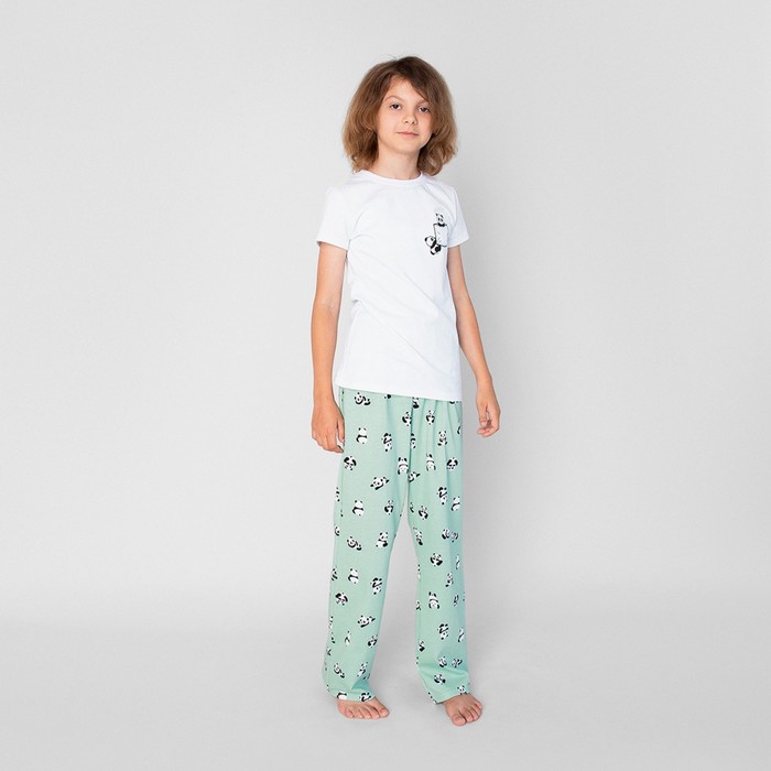 Пижама футболка и брюки «Симпл-димпл» для девочки, рост 134 см., цвет белый/ментоловый