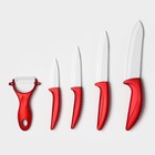 Набор кухонный на подставке «Изгиб», 5 предметов: 4 ножа, лезвие 7,5 см, 10 см, 13 см, 15 см, овощечистка, цвет красный - Фото 3