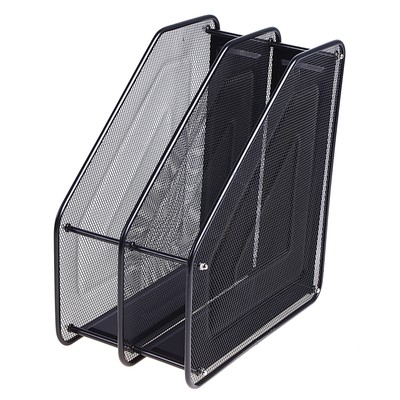 УЦЕНКА Лоток для бумаг вертикальный, 2 отделения, в сетку, чёрный