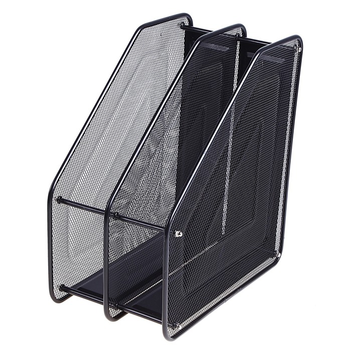 УЦЕНКА Лоток для бумаг вертикальный, 2 отделения, в сетку, чёрный - Фото 1