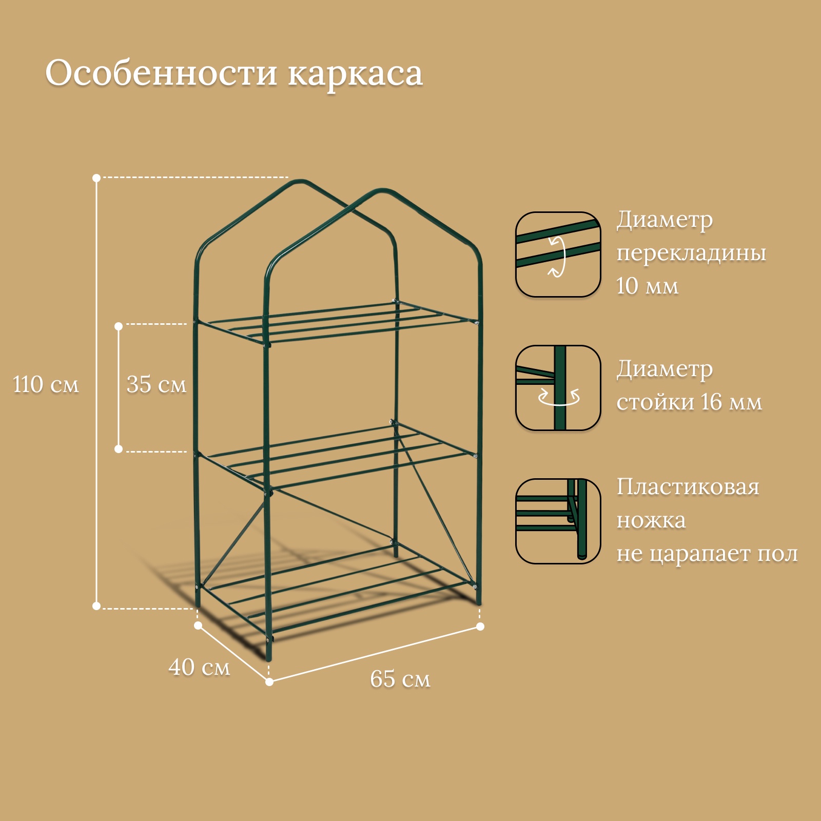 Стеллаж для рассады, 3 полки, 110 × 65 × 40 см, металлический каркас d = 16  мм, без чехла (7582699) - Купить по цене от 1 025.00 руб. | Интернет  магазин SIMA-LAND.RU