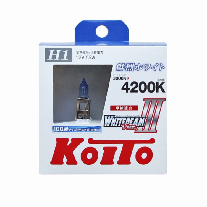 Лампа высокотемпературная Koito Whitebeam H1 12V 55W (100W) 4200K, 2шт. - Фото 1