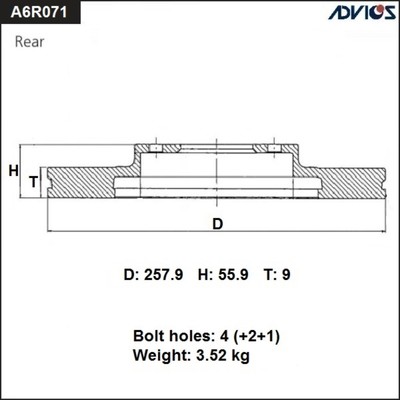 Диск тормозной зад. ADVICS (R) TOYOTA COROLLA E120 (00-06)