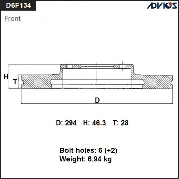 Диск тормозной пер. ADVICS (F) MITSUBISHI PAJERO SPORT KH9W (08-15), L200 KB4T (05-15) - Фото 1