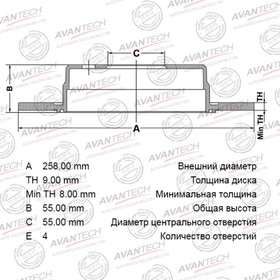 Диск тормозной AVANTECH (RR) Corolla CDE120,NDE120,ZZE12#