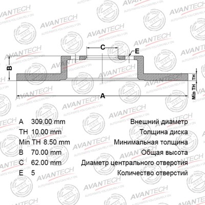 Диск тормозной AVANTECH (RR) Highlander II(07-) . HIGHLANDER/KLUGER 2007- ,