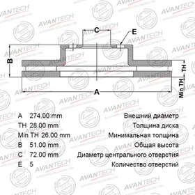 Диск тормозной AVANTECH (FR) Mazda CX-7 (2007-2012)