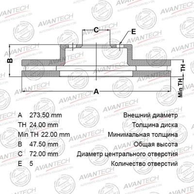 Диск тормозной AVANTECH (FR) Mazda6 GG,GY (02-07) . PREMACY 07.01.2001 -