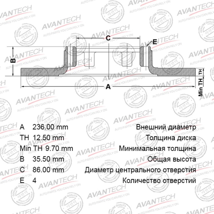 Диск тормозной AVANTECH (FR) Spark (05) - Фото 1