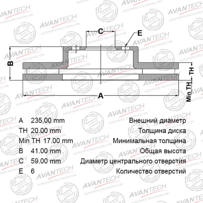 Диск тормозной AVANTECH (FR) Aveo Hatch 3-д(08-) - Фото 1