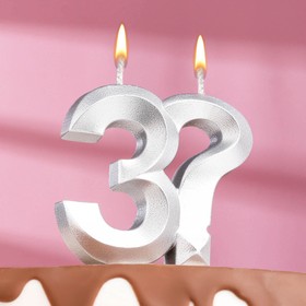 Свеча в торт "Грань", цифра 3?, серебряный металлик, 6,5 см