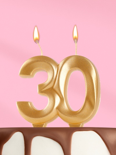 Свеча в торт юбилейная «Грань», цифра 30, золотой металлик, 6.5 см