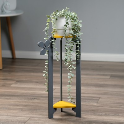 Стойка-полка для цветов треугольная Флора, 49х27х25 см, Серо-желтая
