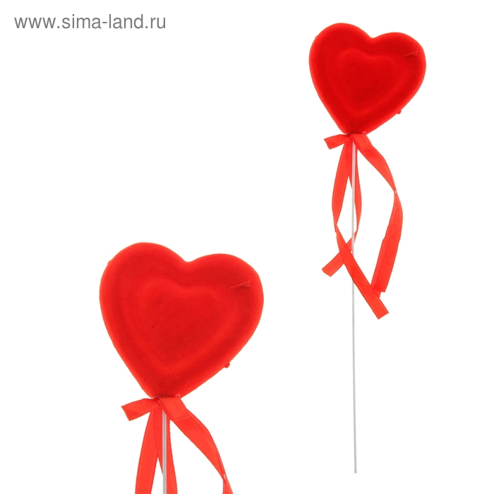 Сердце сувенирное на палочке бархат d=6 см "Двойное", красный - Фото 1