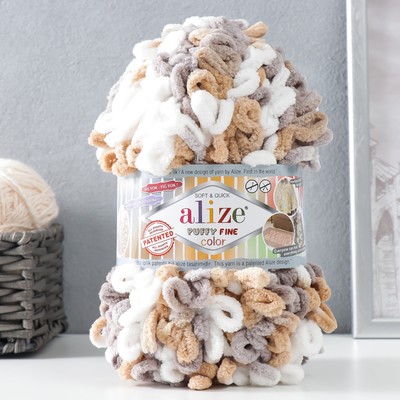 Плюшевая пряжа для вязания руками ALIZE, Puffy Fine Color, 100% микрополиэстер, 14.5 м/100 г, (6403)