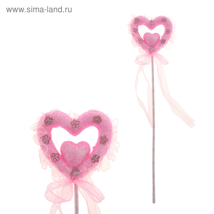 Сердце сувенирное на палочке блестка стразы d=8 см, розовый - Фото 1