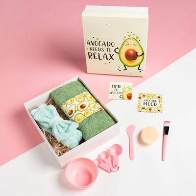 Набор подарочный «Этель» Avocado, полотенце, повязка на голову, спонж