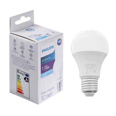 Лампа светодиодная Philips Ecohome Bulb 865, E27, 13 Вт, 6500 К, 1250 Лм, груша