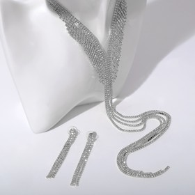 Набор 2 предмета: серьги, колье 'Лёд' дорожка с лесенкой, цвет белый в серебре, 39 см