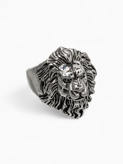 Кольцо «Перстень» лев, цвет чернёное серебро, безразмерное