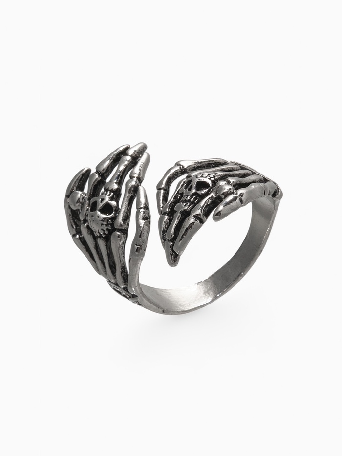 Кольцо «Перстень», череп на костях, цвет чернёное серебро, безразмерное - Фото 1