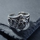 Кольцо "Перстень" череп с цветами, цвет чернёное серебро, безразмерное - фото 318766220