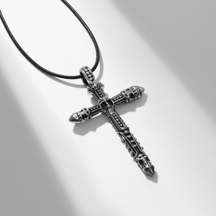 Кулон унисекс "Крест" с черепом, цвет чернёное серебро на чёрном шнурке, 51см