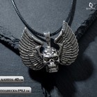 Кулон унисекс «Череп» с крыльями, цвет чернёное серебро на чёрном шнурке, 40 см - фото 6535343