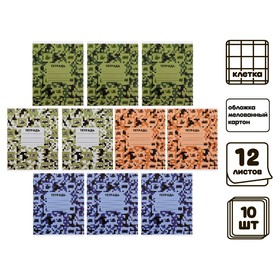 Комплект тетрадей из 10 штук Calligrata "Пиксели", 12 листов в клетку, обложка мелованный картон, ВД лак, блок офсет, белизна 95%, 4 вида
