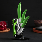 Набор кухонный на подставке «Лайм», 4 предмета: ножи 8 см, 10 см, 13 см, овощечистка, цвет зелёный - Фото 1
