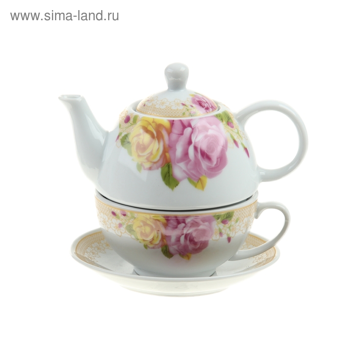 Набор чайный «Розалинда», 3 предмета: чашка 240 мл, блюдце, чайник, МИКС рисунков - Фото 1