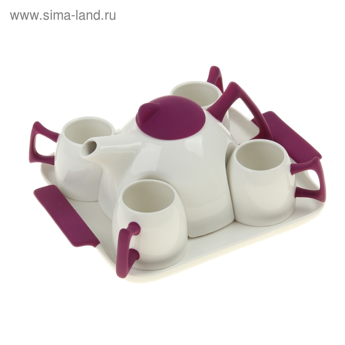 Сервиз чайный Purple, 5 предметов на подставке: 4 чашки, чайник 600 мл - Фото 1