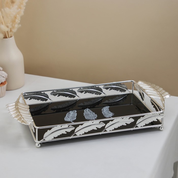 Подставка для десертов «Перо», 35×22,5×6, цвет металла серебряный - фото 1907371761