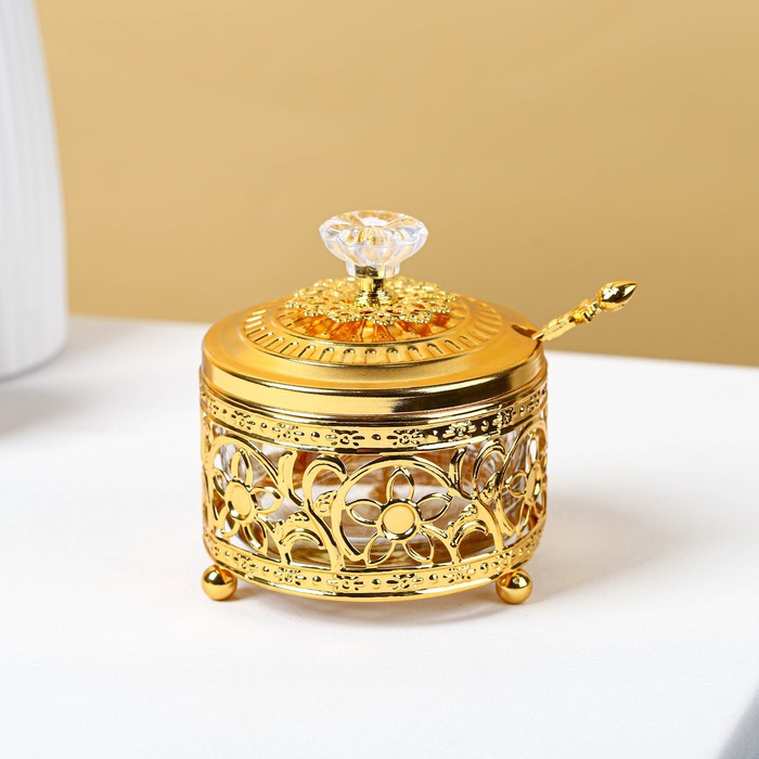 Сахарница «Дарина», 200 мл, 9×10 см, с ложкой, цвет золотой - фото 1905924087