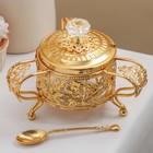 Сахарница «Котелок», 200 мл, 16×16.5×11 см, с ложкой, металл, золотистая - Фото 2