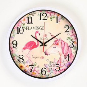 Часы настенные "Фламинго", d-30 см, дискретный ход
