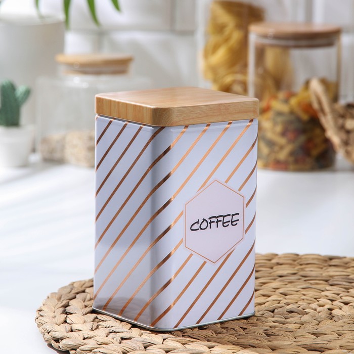 Банка для сыпучих продуктов «Кофе. Линии», 9×9×15 см, цвет серый - фото 4503064