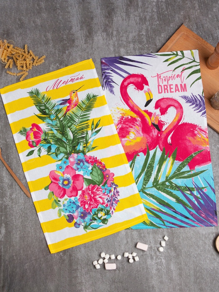 Набор кухонных полотенец Доляна «Цветочное настроение», 35×60 см-2 шт., 100% хлопок - Фото 1