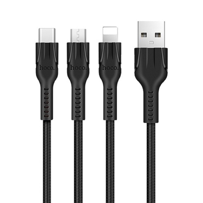 Кабель Hoco U31, microUSB/Lightning/Type-C - USB, 2.4 А, 1.2 м, черный - фото 51454489