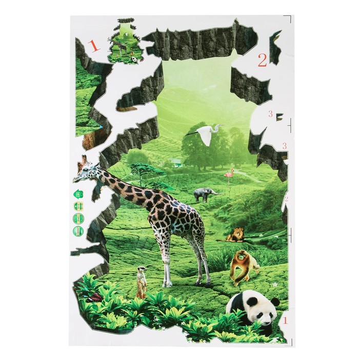 Наклейка 3Д интерьерная Жираф и Панда 90*60см - Фото 1
