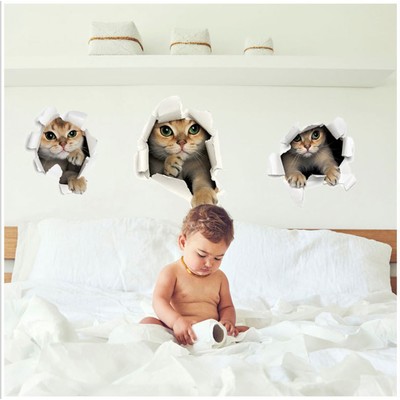 Наклейка интерьерная 3D на стену "Три кошки", 60×45 см, детская, влагостойкая, ПВХ