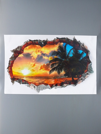 Интерьерная наклейка 3D на стену TAKE IT EASY «Закат на пляже», 90×60 см, декоративная, влагостойкая, ПВХ