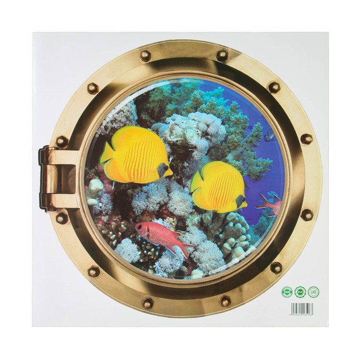 Наклейка 3Д интерьерная Рыбки в илюминаторе 50*50см - Фото 1