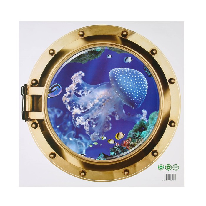 Наклейка 3Д интерьерная Медуза в илюминаторе 50*50см - Фото 1