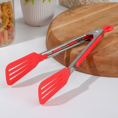 Щипцы кулинарные Доляна «Лопатка», 25×5 см, цвет красный