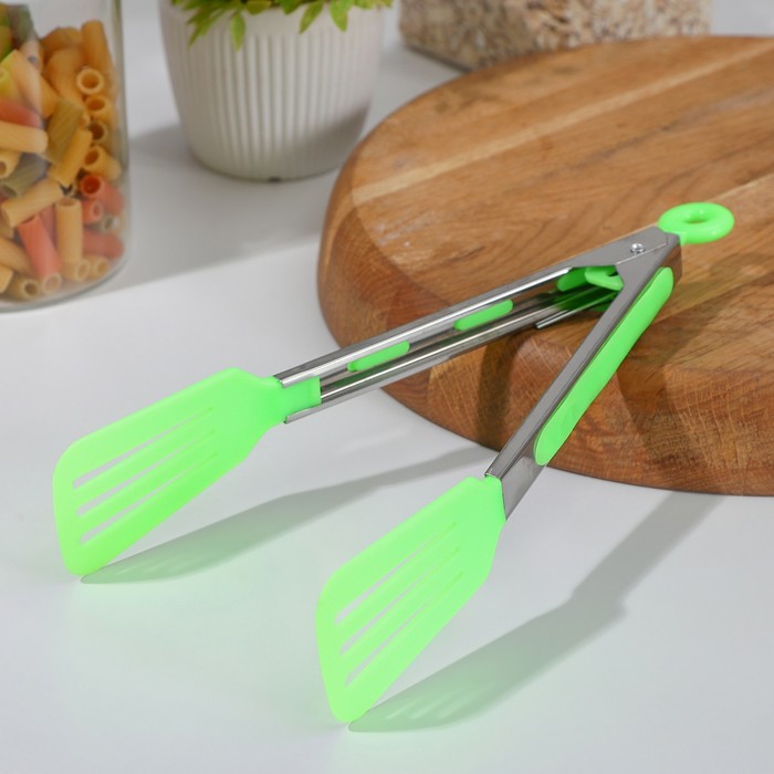 Щипцы кухонные Доляна «Лопатка», 25×5 см, зелёные - Фото 1