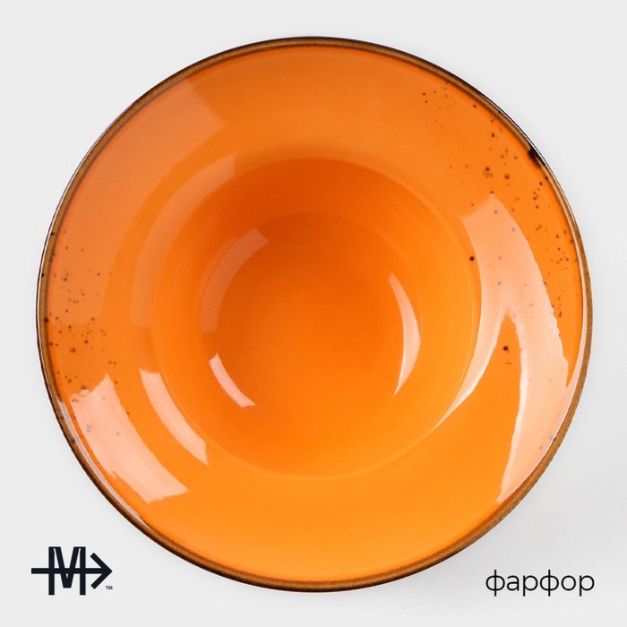 Тарелка фарфоровая для пасты Magistro «Церера», 400 мл, d=19,5 см, цвет оранжевый - фото 1885303750