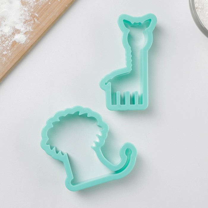 Набор форм для печенья Доляна «Львёнок и жираф», 2 шт, 14×13×2 см, цвет голубой - Фото 1