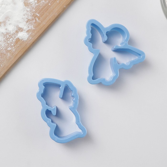 Набор форм для печенья Доляна «Ангелы», 2 шт, 14×13×2 см, цвет голубой - Фото 1