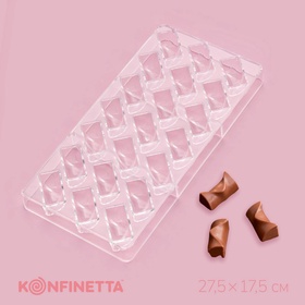 Форма для конфет и шоколада KONFINETTA «Плетёный батон», 27.5×17.5×2.5 см, 21 ячейка 3.5×1.5×1.5 см, пластик, прозрачная